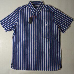 NEW Size L Mens Cremieux Short Sleeve Button Front Shirt Cotton Marine Blue